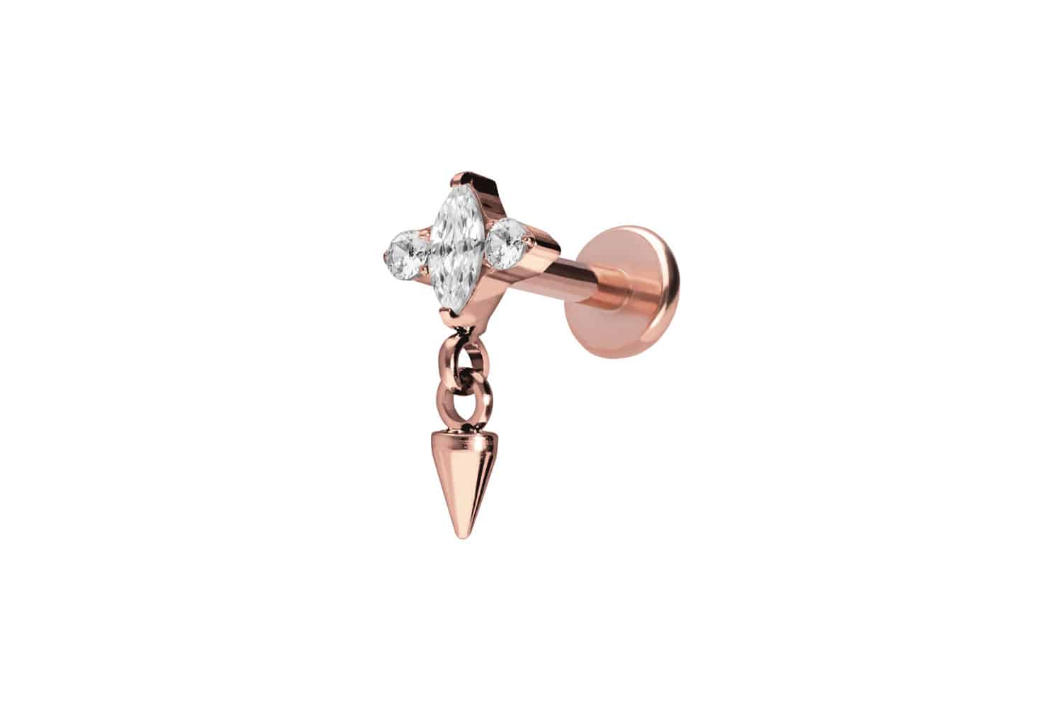 Titan Labret Piercing mit Push Fit EINGEFASSTE KRISTALLE + SPITZE